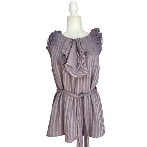 BCBGMaxAzria Silk Ruffle Pleated Open Back Sleeveless Blouse Purple Mauve - Picture 8 of 8